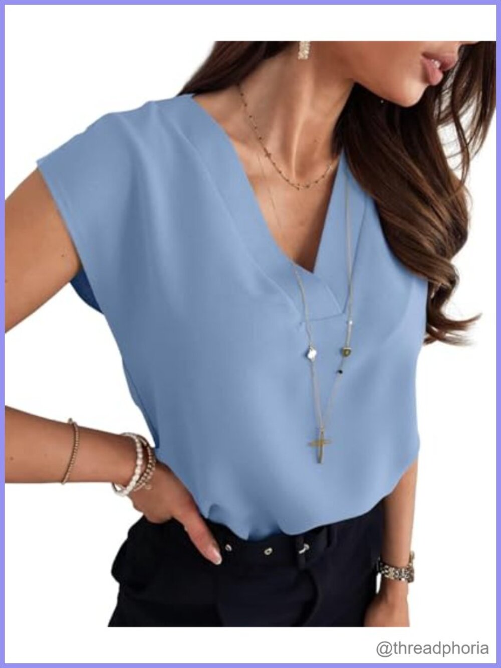 Women's V Neck Chiffon Blouse Cap Sleeve Tunic Work Office Top